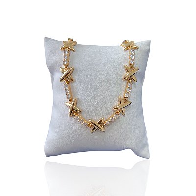 Pulseira Folheada Ouro 18k e Prata 925 Inspired X Cravejado