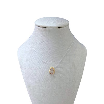 Colar Folheado Ouro 18k e Prata 925 Fio de Silicone Gota passante