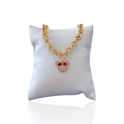 Pulseira Folheada Ouro 18k Elos Português Minnie Cravejada