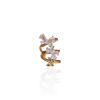 Piercing Fake Folheado Ouro 18k e Prata 925 Borboleta Cravejada