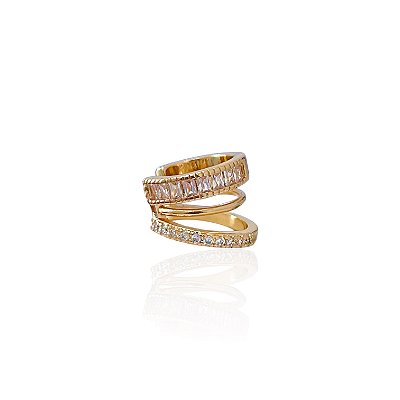 Piercing Fake Folheado Ouro 18k e Prata 925 2 Voltas Cravejada