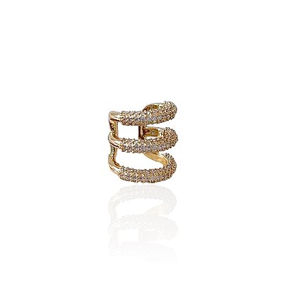 Piercing Fake Folheado Ouro 18k e Prata 925 3 Voltas Cravejada