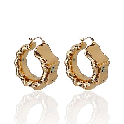 Brinco Bijuteria Dourado e Prata Argola Abaulada