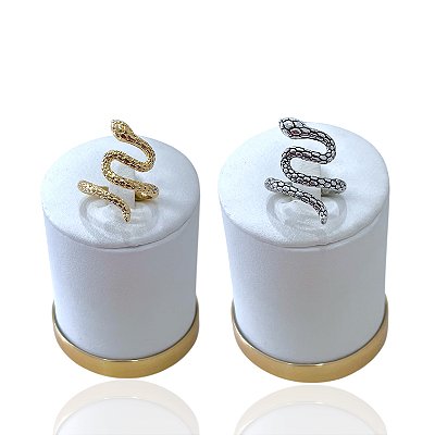 Anel Ajustável Bijuteria Dourado e Prata Orgânico Serpente