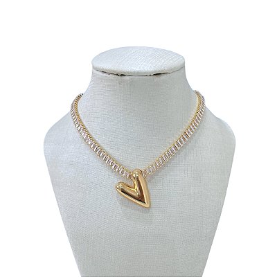 Colar Folheado Ouro 18k e Prata 925 Riviera Coração Abaolado