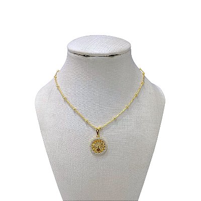 Colar Folheado Ouro 18k Espírito Santo Cravejado