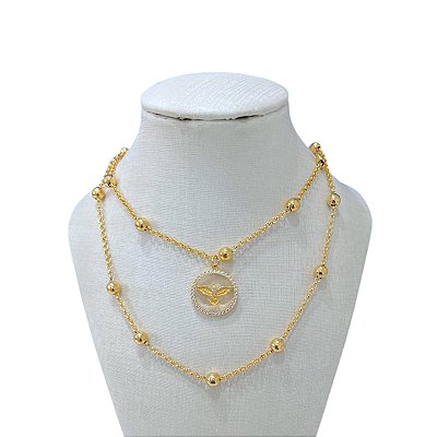 Colar Duplo Folheado Ouro 18k Bolinhas Espírito Santo