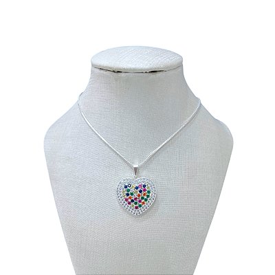 Colar Folheado Prata 925 Coração Cravejado
