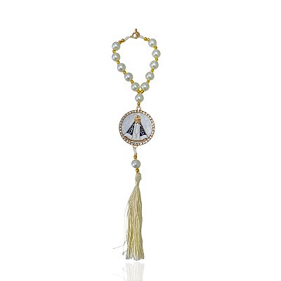 Chaveiro Terço Pérolas Nossa Senhora Strass
