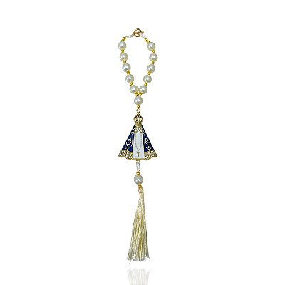 Chaveiro Terço Pérolas Nossa Senhora Strass