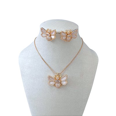 Conjunto Folheado Ouro 18k e Prata 925 Vespa Cravejada