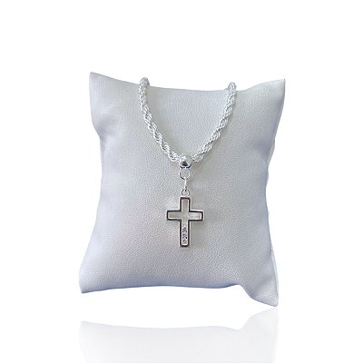 Pulseira Folheada Prata 925 Cordão Baiano Cruz Cravejada