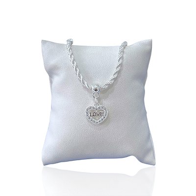 Pulseira Folheada Prata 925 Cordão Baiano Coração Love Cravejado