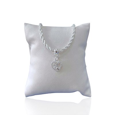 Pulseira Folheada Prata 925 Cordão Baiano Coração Espírito Santo Cravejada