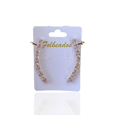 Brincos Folheado Ouro 18k e Prata 925 Ear Cuff Quadrado Cravejado