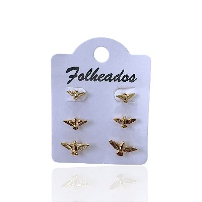 Trio Brincos Folheado Ouro 18k e Prata 925 Espírito Santo