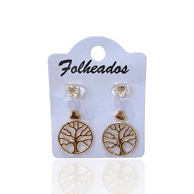 Trio Brincos Folheado Ouro 18k e Prata 925 Árvore Da Vida