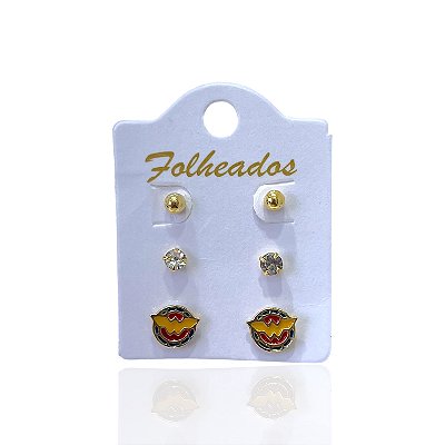 Trio Brincos Folheado Ouro 18k e Prata 925 Mulher Maravilha