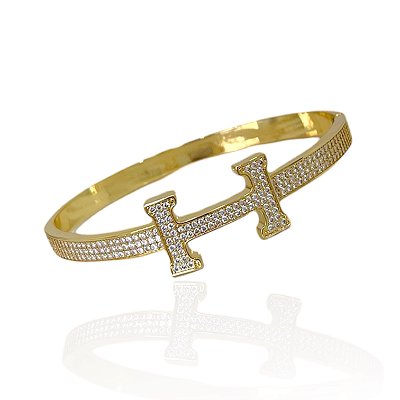 Bracelete Folheado Ouro 18k e Prata 925 Inspired H Cravejado