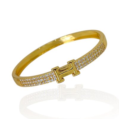 Bracelete Folheado Ouro 18k e Prata 925 Inspired H Cravejado
