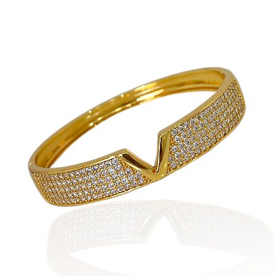 Bracelete Folheado Ouro 18k e Prata 925 Inspired V Cravejado