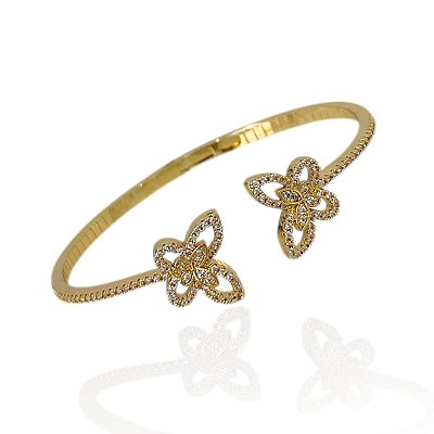 Bracelete Folheado Ouro 18k e Prata 925 Borboleta Cravejada