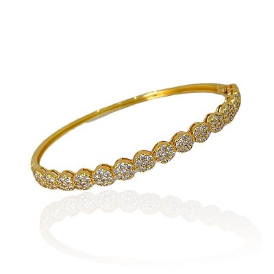 Bracelete Folheado Ouro 18k e Prata 925 Redondo Cravejado