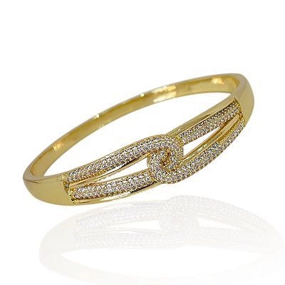 Bracelete Folheado Ouro 18k e Prata 925 Trançado Cravejado