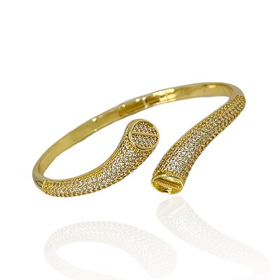 Bracelete Folheado Ouro 18k e Prata 925 Duas Pontas Cravejada