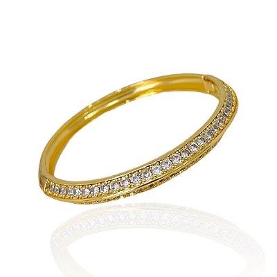 Bracelete Folheado Ouro 18k e Prata 925 Disco Cravejado