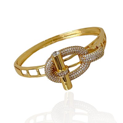 Bracelete Folheado Ouro 18k e Prata 925 Inspired Trava Cravejado
