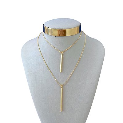 Colar Duplo Folheado Ouro 18k e Prata 925 Palitos