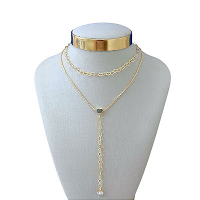 Colar Duplo Folheado Ouro 18k Gravatinha elos Corações
