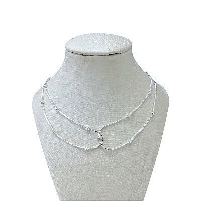 Choker Dupla Folheada Prata 925 Trançada Bolinha