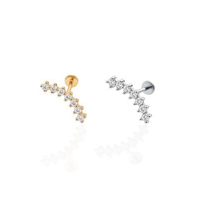 Piercing Aço Inoxidável Dourado e Prata Tragus Bolinhas Cravejada
