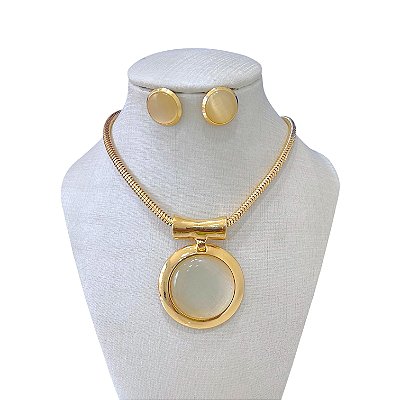 Conjunto Folheado Ouro 18k e Prata 925 Pedraria Redondo Malha