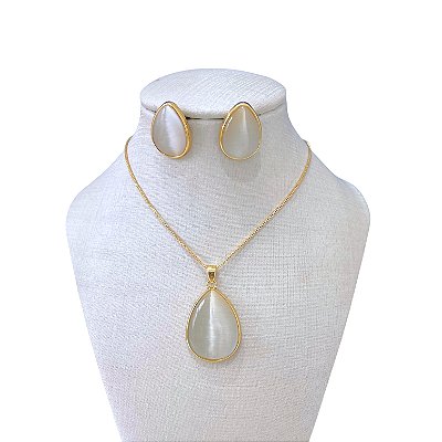 Conjunto Folheado Ouro 18k e Prata 925 Pedraria Gota