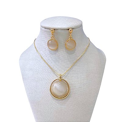 Conjunto Folheado Ouro 18k e Prata 925 Pedraria Redondo Arco