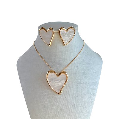 Conjunto Folheado Ouro 18k Coração Madrepérola