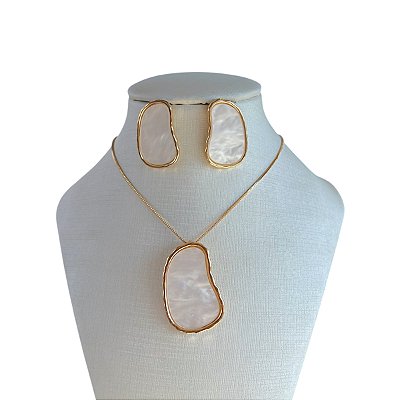 Conjunto Folheado Ouro 18k Orgânico Madrepérola