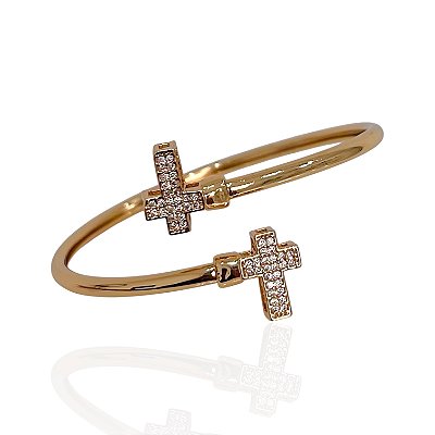 Bracelete Folheado Ouro 18k e Prata 925 Cruz Cravejada