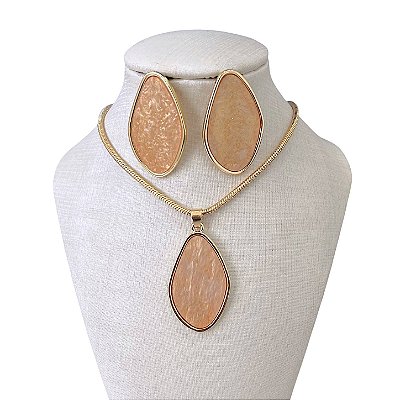 Conjunto Folheado Ouro 18k e Prata 925 Orgânico Madrepérola Malha