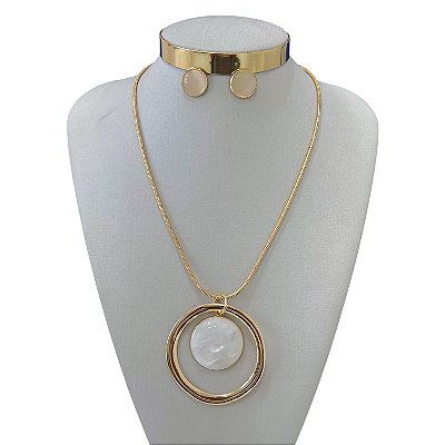 Conjunto Folheado Ouro 18k e Prata 925 Longo Pedraria Mandala Malha