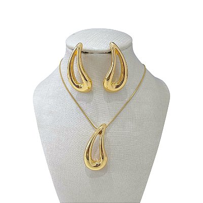 Conjunto Folheado Ouro 18k e Prata 925 Gota Vírgula Vazado