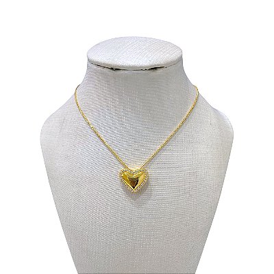 Colar Folheado Ouro 18k Coração Cravejado