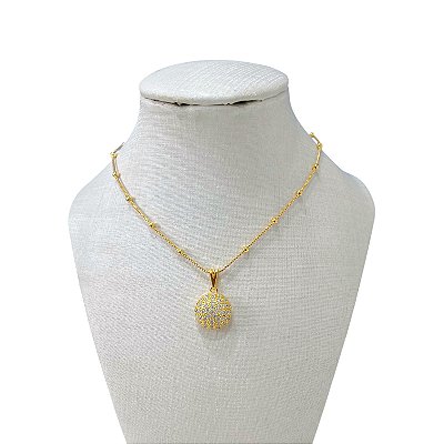 Colar Folheado Ouro 18k Bolinhas Mandala Cravejada