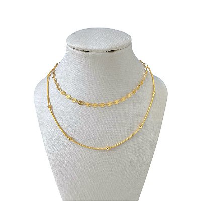 Choker Dupla Folheada Ouro 18k Bolinhas Discos