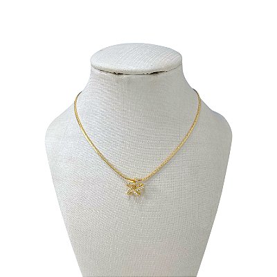 Colar Folheado Ouro 18k Laminada Estrela Vazada Cravejada