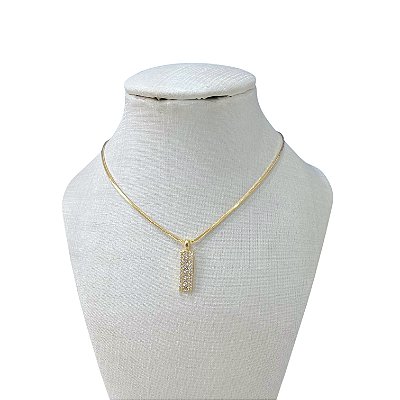 Colar Folheado Ouro 18k Laminada Palito Cravejado