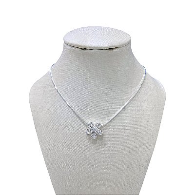 Colar Folheado Ouro 18k e Prata 925 Laminada Flor Cravejada